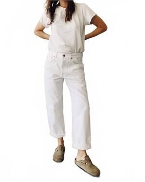 NEW HEY GANG loose crop mid rise jeans in white
